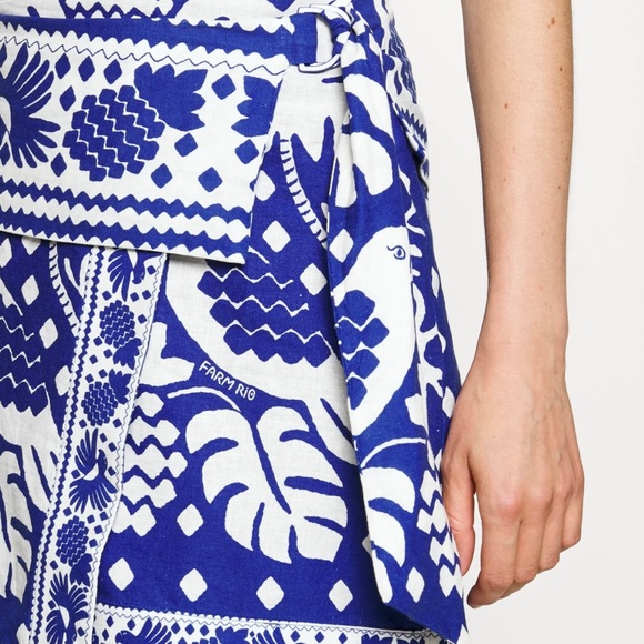 FARM Rio Jungle Scarf Wrap Mini Skirt Blue & White XS & Medium NWT! - Picture 9 of 14